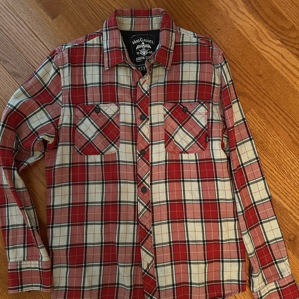 Vans Red and White Plaid Button Down Shirt